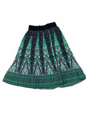 Women's Metrowear Pleated A-Line Skirt, Black and Green, Size medium